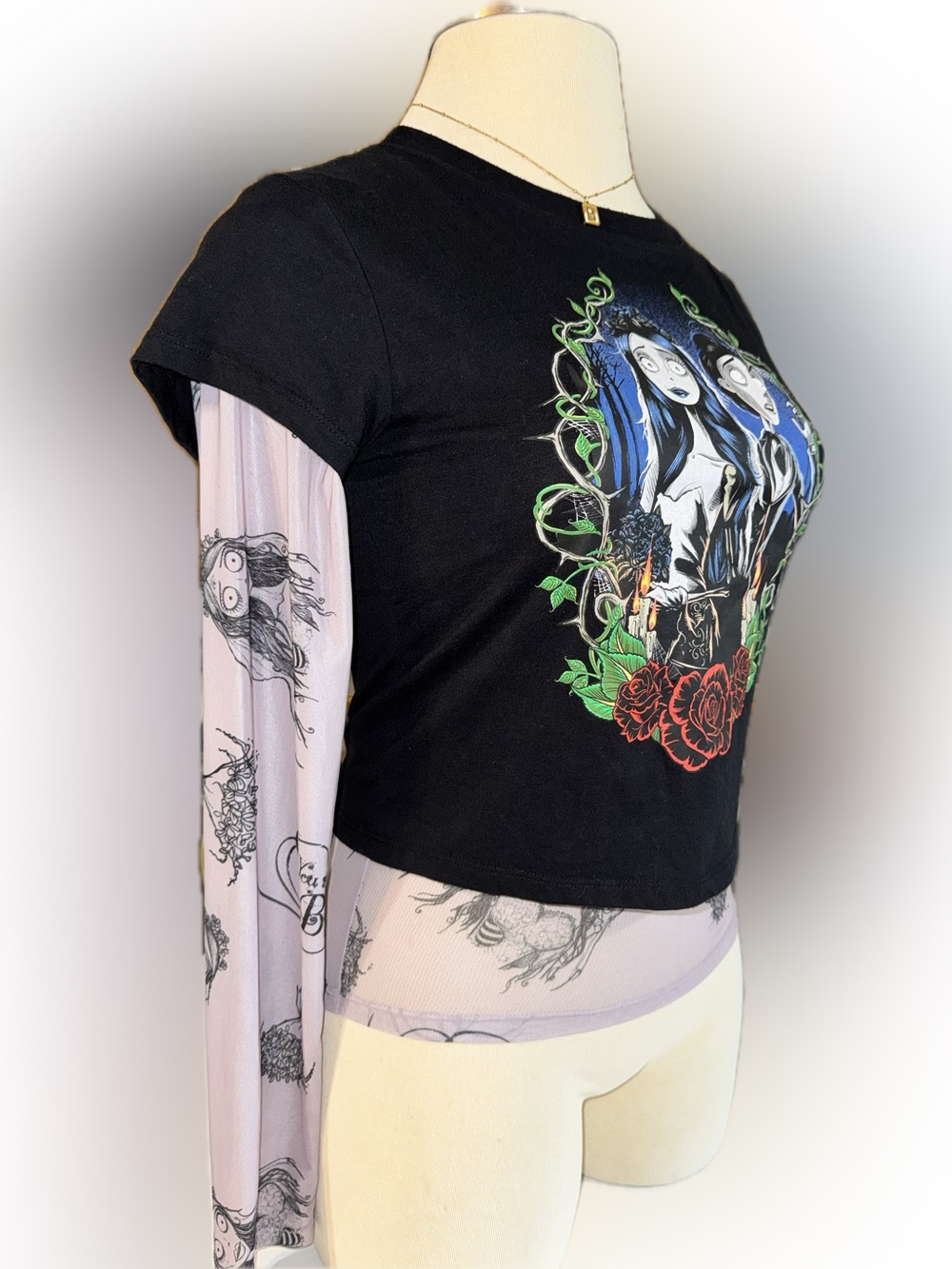 Spirit Halloween Corpse Bride Sheer Tattoo Sleeve Style Cropped‎ Long Sleeve